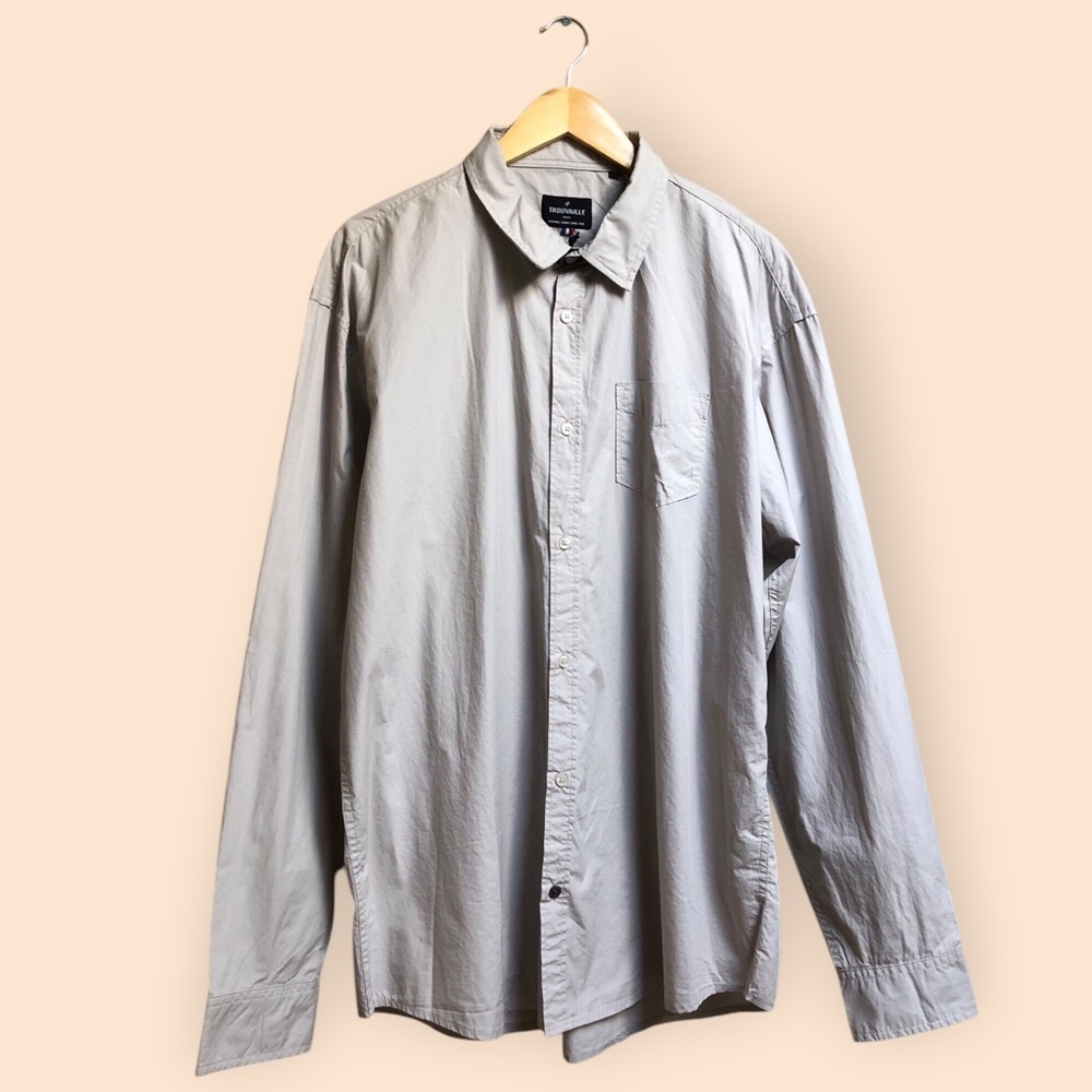 Trouvaille Paris NWT MENS Cotton Button Down Collared Shirt Light Grey Size XXL